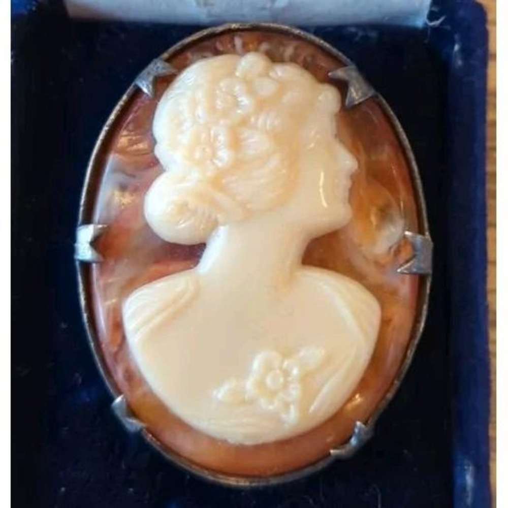 Antique Victorian Sterling Silver Cameo Brooch Pin Pendant